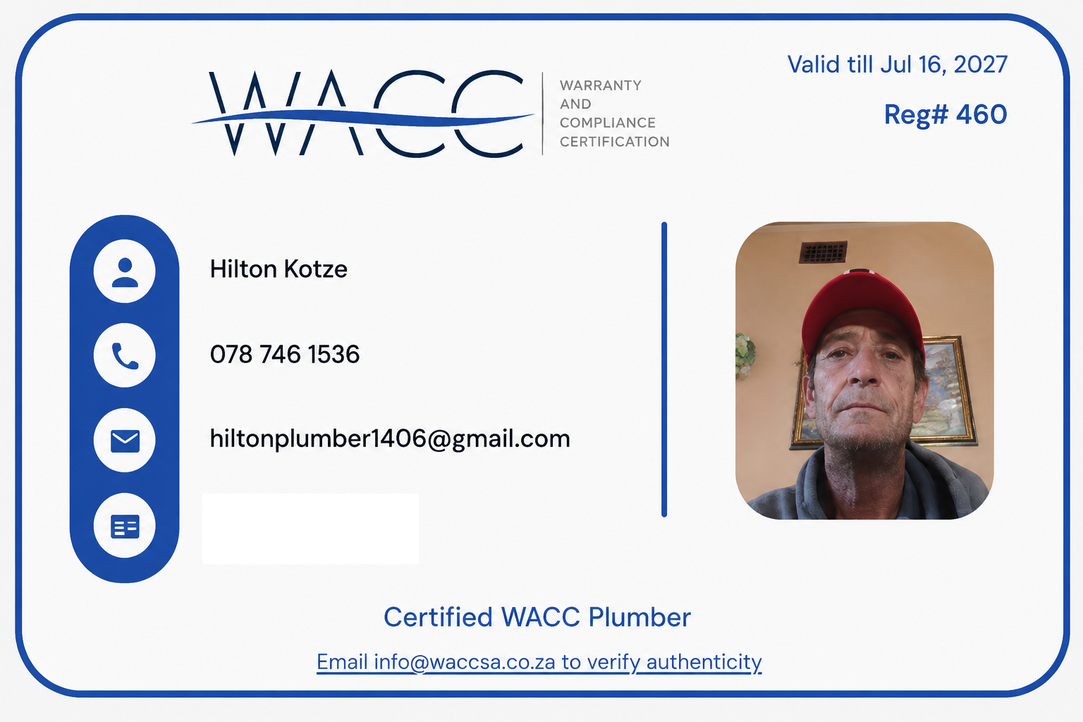 Official WACC Certification for Hilton Kotze